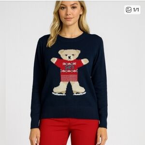 Knit Wear Soft Navy Blue With Ski Bear Sweater